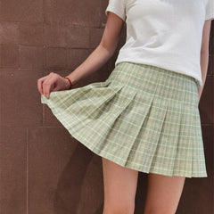 XS-XXL Spring Summer Autumn Women Skirts Student Girl Striped Pleated Waist Female Sweet Mini Dance Plaid Black White Pink Skirt