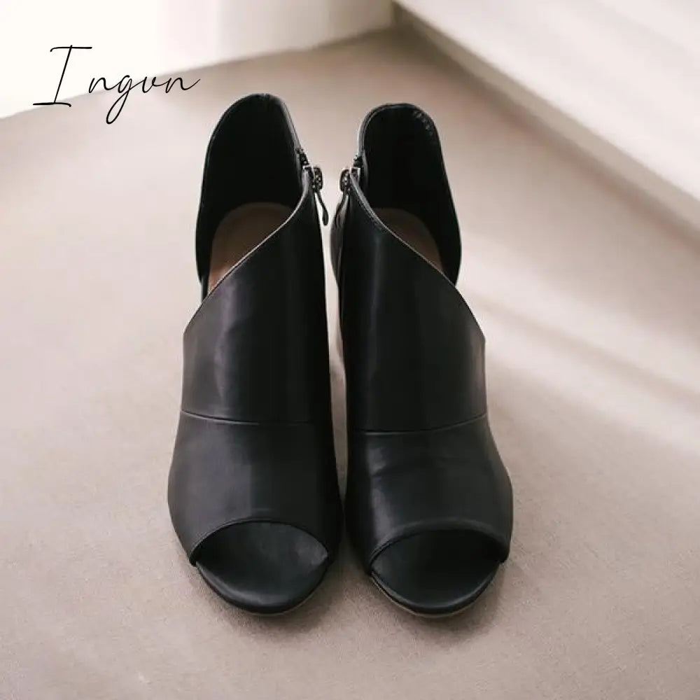Ingvn - Mid Heel Peep Toe Heels