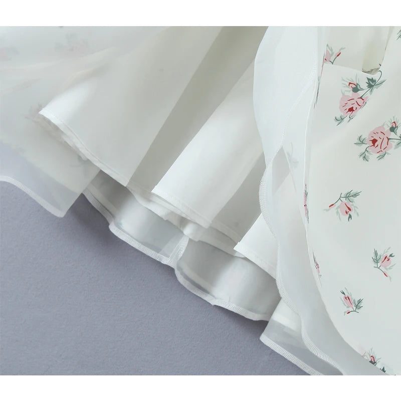 Sweet Girl Floral Print Princess Mini Dress Women Sexy Sleeveless Low Waist A-line Elegant Princess Dress Croset Tie Robe