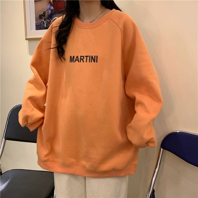 Autumn Winter Girl Korean Version Oversized Hoodies Street Style Letter Embroidery Sweatshirt Fleece Thick Pullover Tops Femmes