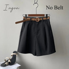 Ingvn - Summer Wide Leg Shorts Women Office High Waist Suit Shorts Beige Oversize Loose Button Solid Classic Casual Shorts With Belt New