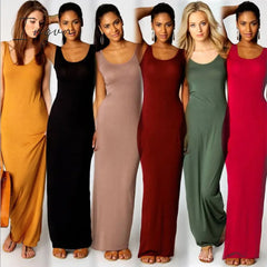 Ingvn - High Stretch Tank Robe Spring Summer Thin Long Dress Vestidos Elegant Women Sexy Dress O-neck Sleeveless Slim Maxi Dress