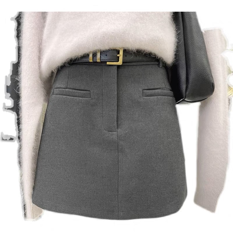 Voguable England Solid Women Belt Skirt winter fashion High Waist A-line pocket Skirt Females Mini Office ladies 5 color casual Skirts