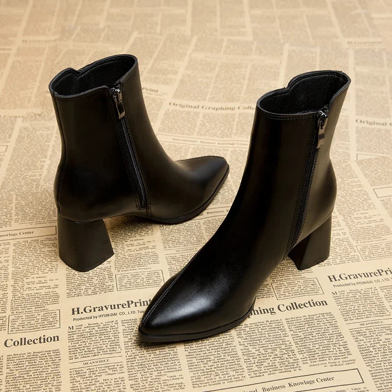 Ingvn  Short Plush Women Ankle Boots Fashion Side Zippers Shoes Autumn Winter Thick High Heel Women's Warm Short Booties