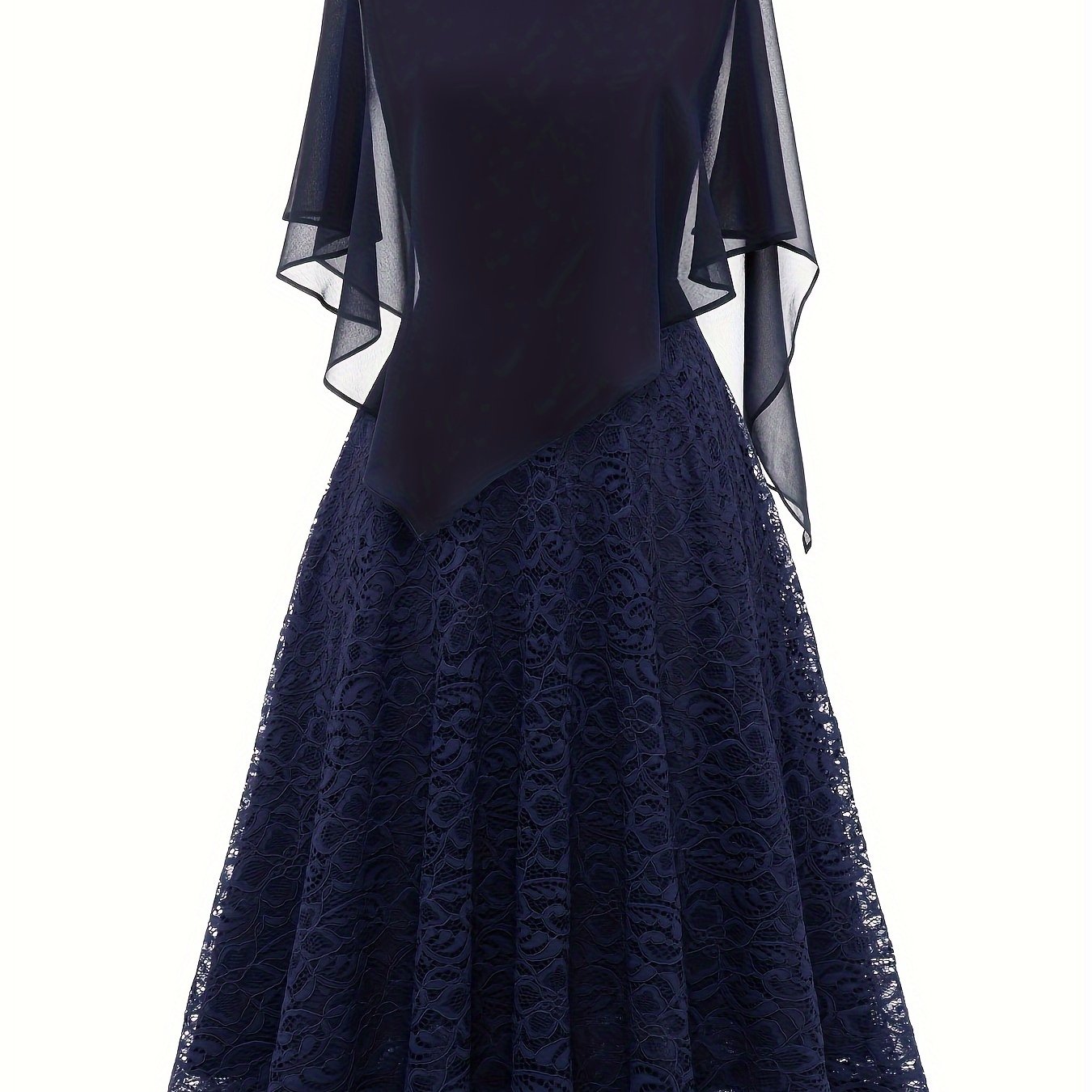 Solid Lace Chiffon Maxi Dress, Elegant Short Sleeve Dress For Wedding Party, Women's Clothing