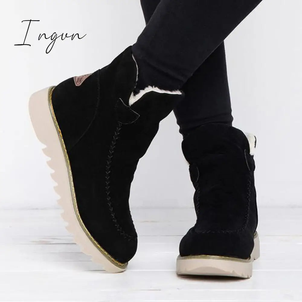 Ingvn - Fur Lining Ankle Snow Boots