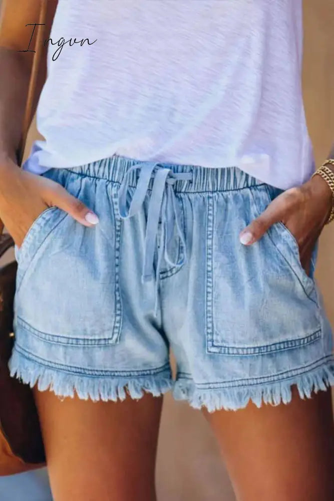 Ingvn - Adjustable Tassel Pockets Design Denim Shorts(3 Colors)