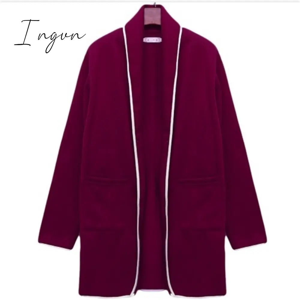 Ingvn - Womens Fashion Autumn Winter Long Cardigan Female Casual Women Pocket Cardigan Sweater Knitted Cardigans All-match For Women Jacket Tops