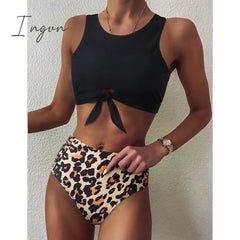 Ingvn - High Waist Bikini Leopard Swimsuit Women Bikini Floral Swimsuit Print High Neck Bikini Push Up Swimwear Snake Bathing Suit