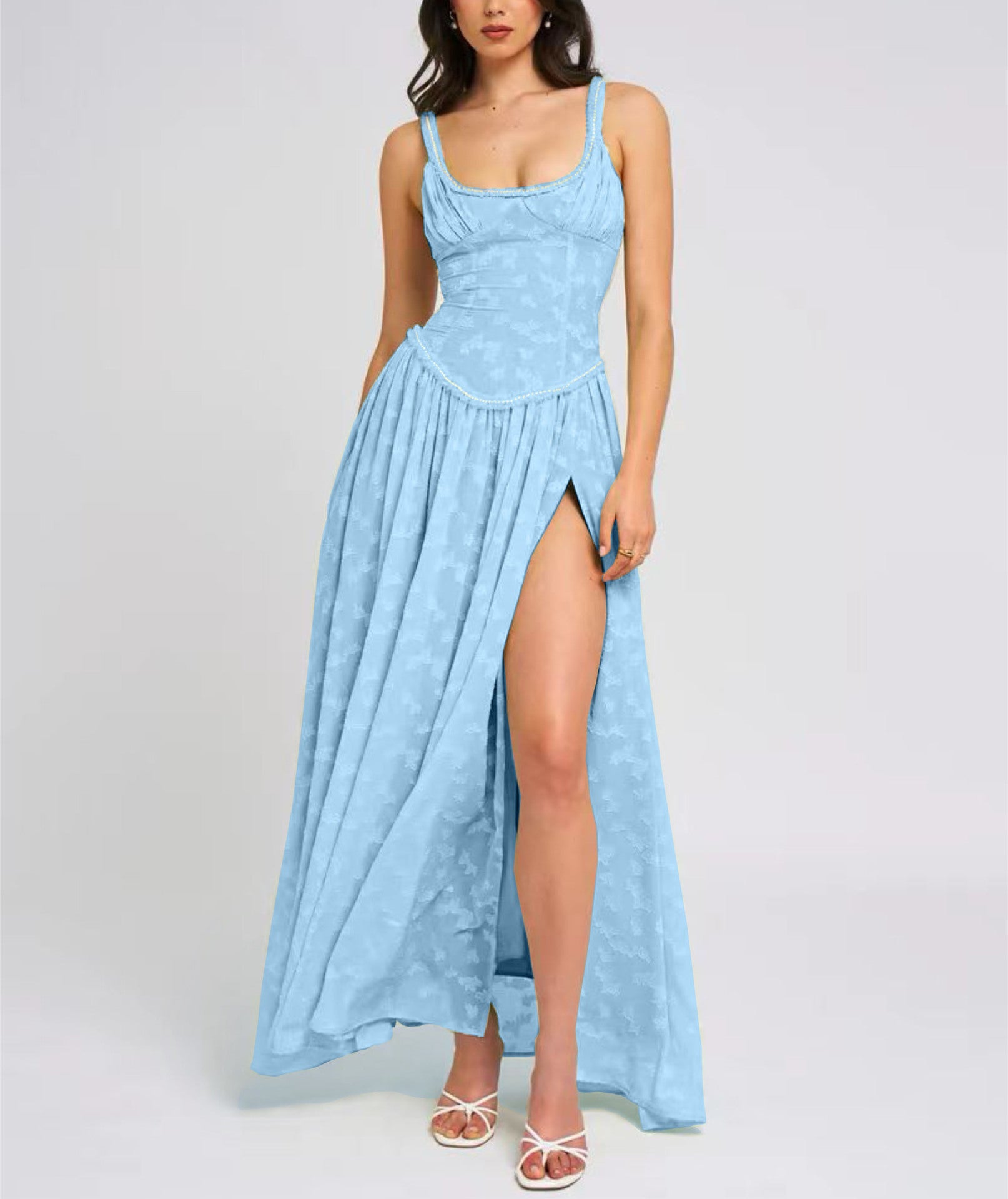 sexy women's new sexy suspenders U-collar backless perspective chiffon dress
