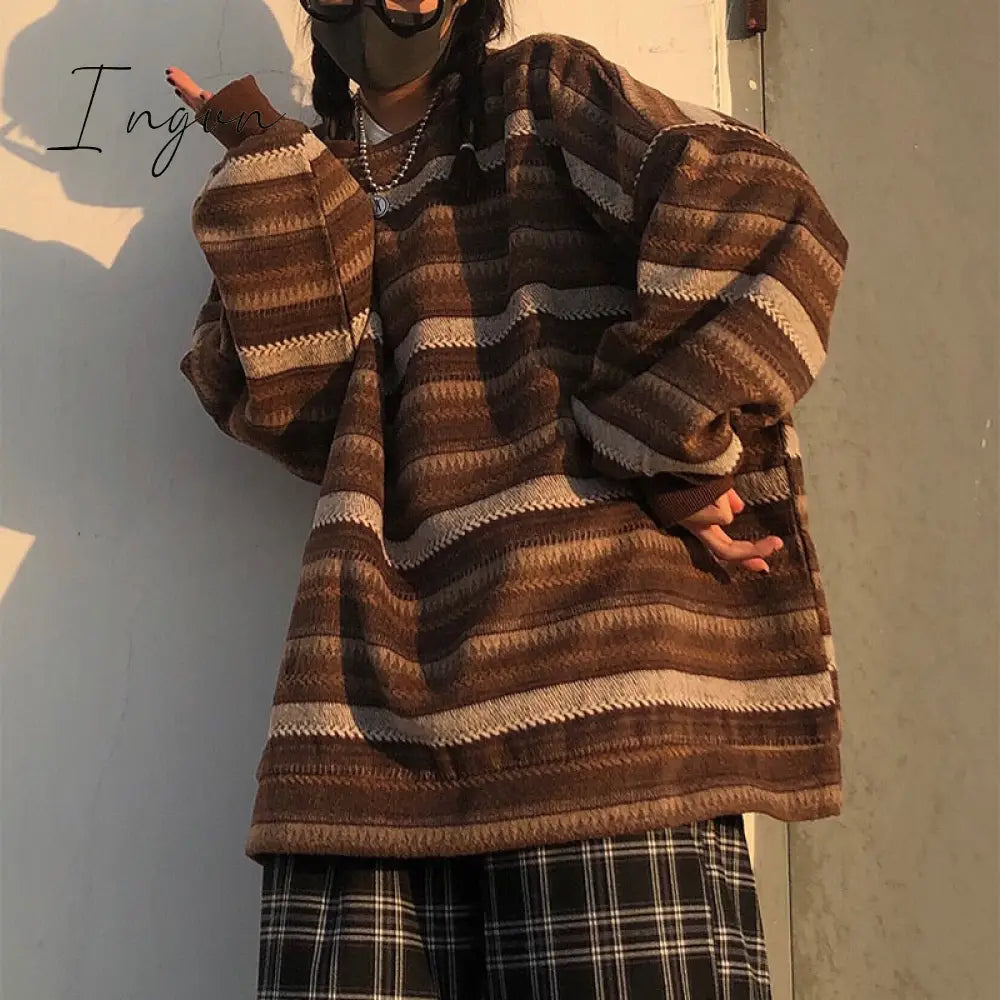 Ingvn - Retro Classic Striped Loose Sweater