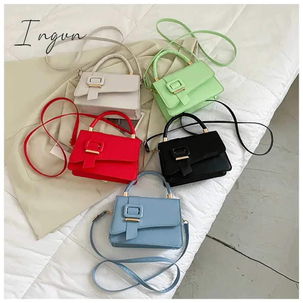 Ingvn - 1Pcs PU Leather Women's Handbags Luxury Designer Female Shoulder Bag 2023 New Fashion Candy Color Small Square Bag Messenger Bag