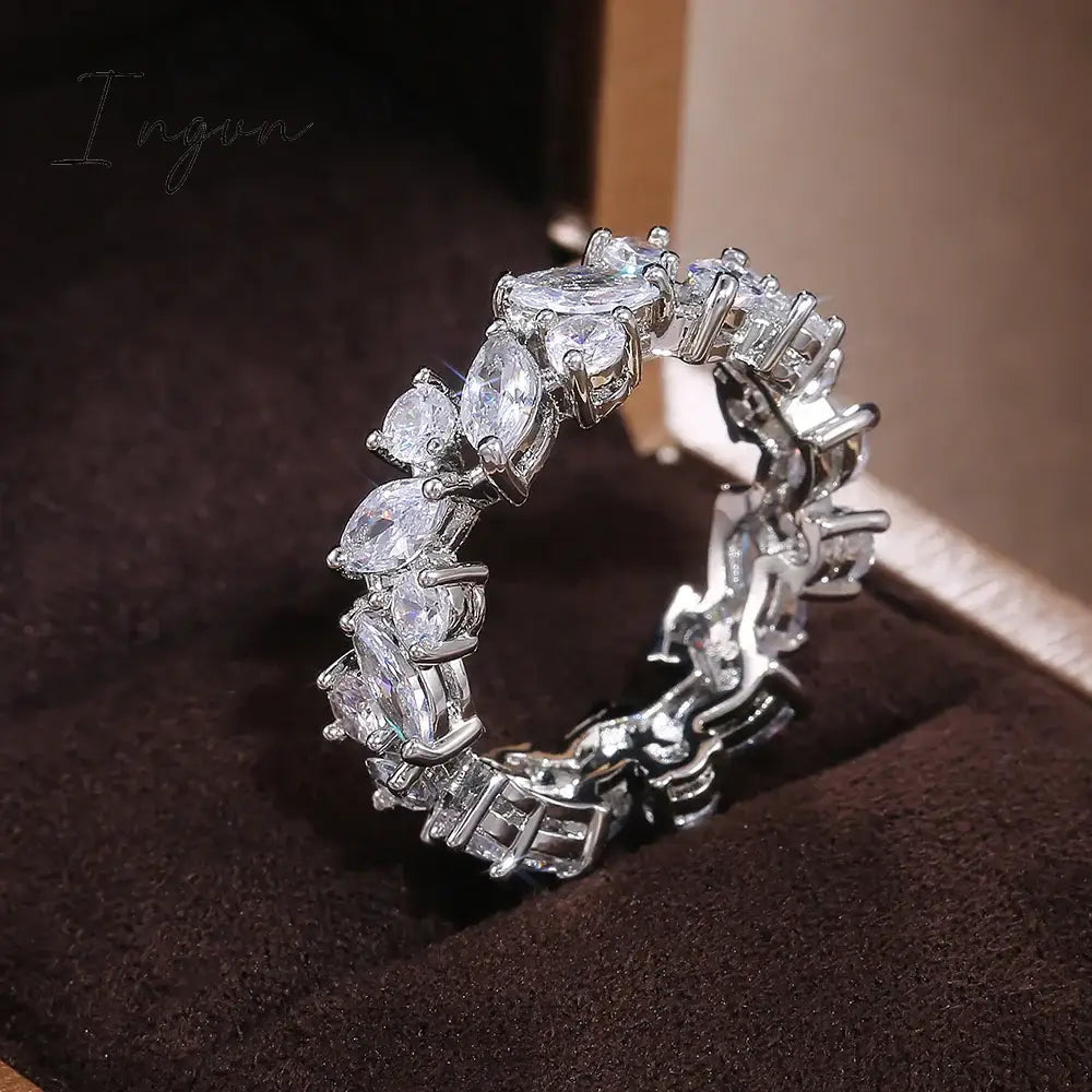 Ingvn - Romantic Bridal Wedding Rings Shiny Marquise Round Crystal Zirconia Irregular Band Delicate Ring Trendy Jewelry for Women