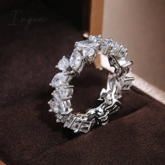 Ingvn - Romantic Bridal Wedding Rings Shiny Marquise Round Crystal Zirconia Irregular Band Delicate Ring Trendy Jewelry for Women