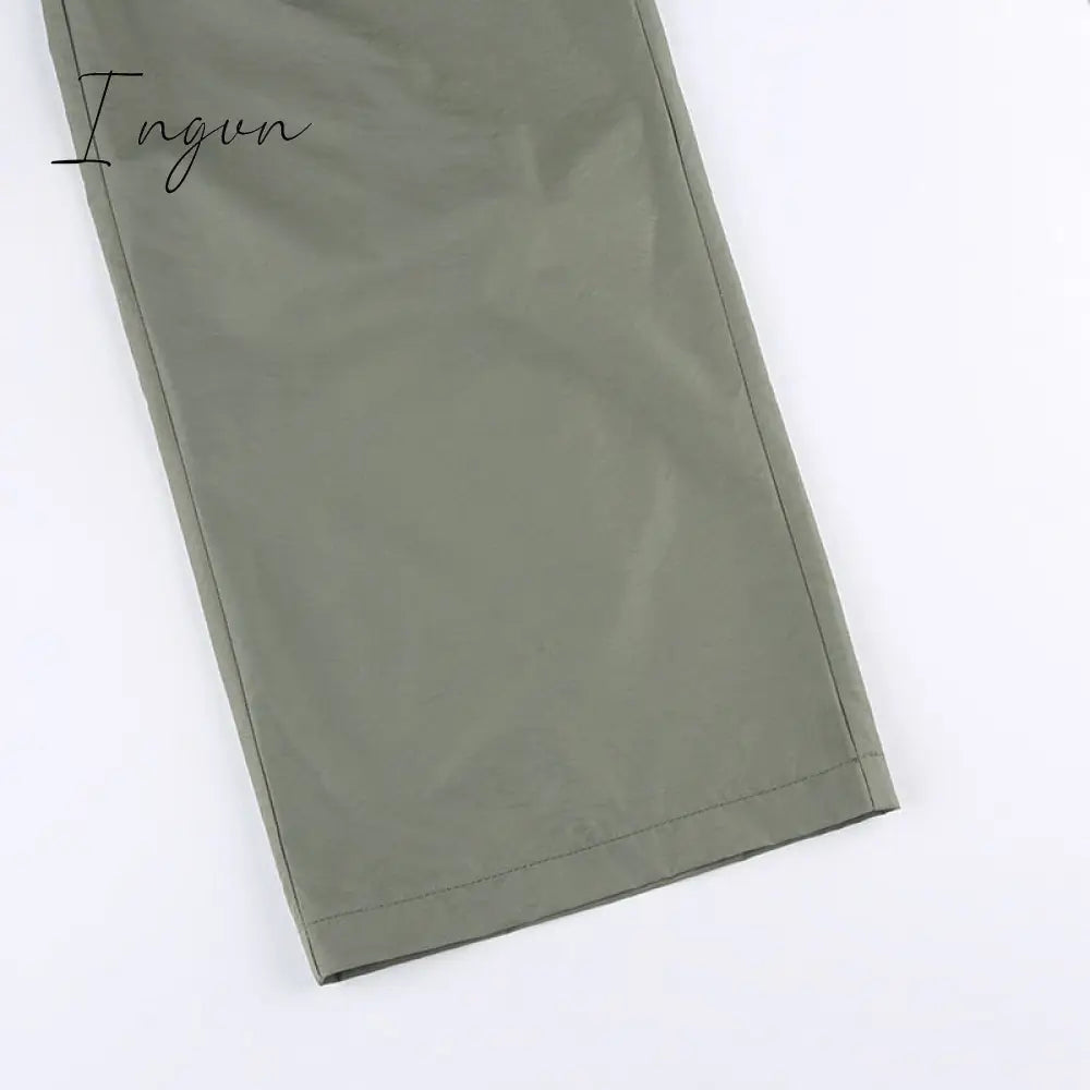 Ingvn - Joggers Baggy Wide Leg Sweatpants Sets Loose Drawstring Low Waist Streetwear Cargo Pants Turtleneck Top 2 Piece Set