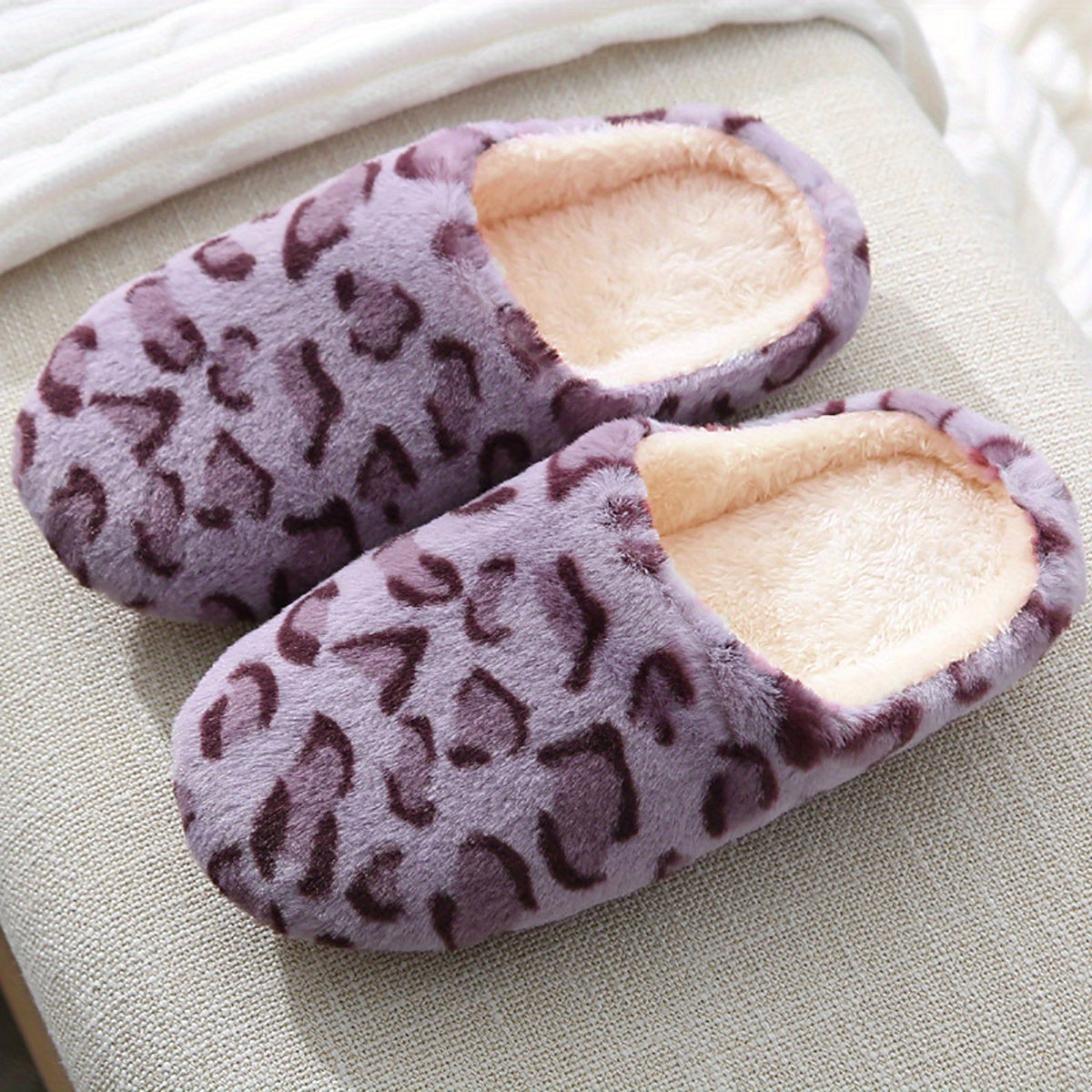 Cozy Leopard Print Womens Fluffy Slippers - Soft, Breathable, and Comfortable Fabric Upper and Insole - Anti-Slip Fabric Sole, Easy Slip-On Design for Indoor Use