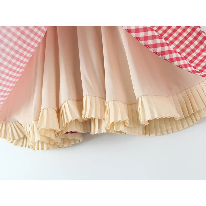 Cute Girl Red Plaid Halter Mini Dresses Women Front Button Pockets Sexy Backless  A-line Short Summer Dress Cotton Robe