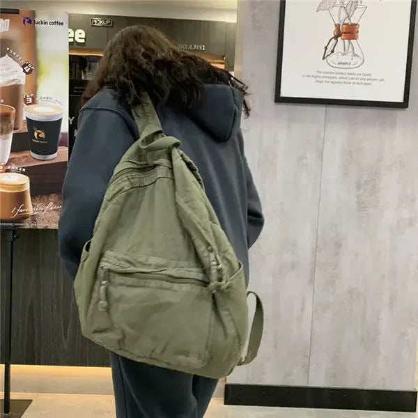 Ingvn  Vintage Backpack for Women Preppy Style Canvas Women Rucksack Zipper Casual Medium-Capacity European-American Style Female Bag