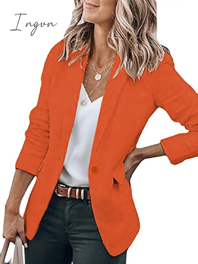 Ingvn - Women's Casual Blazers Clean Fit Fall Open Front Long Sleeve Work Office Jackets Coat claret Dark Grey White Black Blue Traditional / Classic Daily Buttoned Front Turndown Regular Fit S M L XL XXL