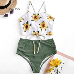 Ingvn - High Waist Bikini Leopard Swimsuit Women Bikini Floral Swimsuit Print High Neck Bikini Push Up Swimwear Snake Bathing Suit