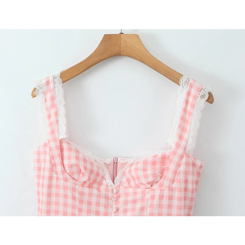 Sexy Elegant Pink Sling Mini Dress For Women  Lace Trim Slim Summer Holiday Dresses Graduation Robe Bridesmaids Clothes