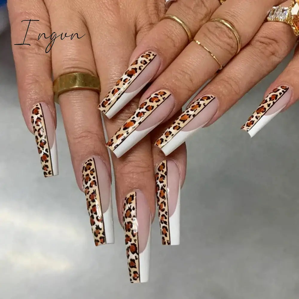 Extra Long Coffin Fake Nail Black And White Plaque False Nails French Ballerina Artificial Full Cover Nail Tips Press On Nail