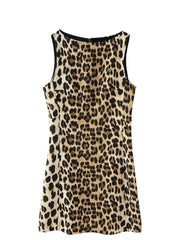 Woman Summer Fashion Leopard Print Sexy Mini Dress Vintage Women Sleeveless Zipper Folds Holiday Party Dresses Mujer