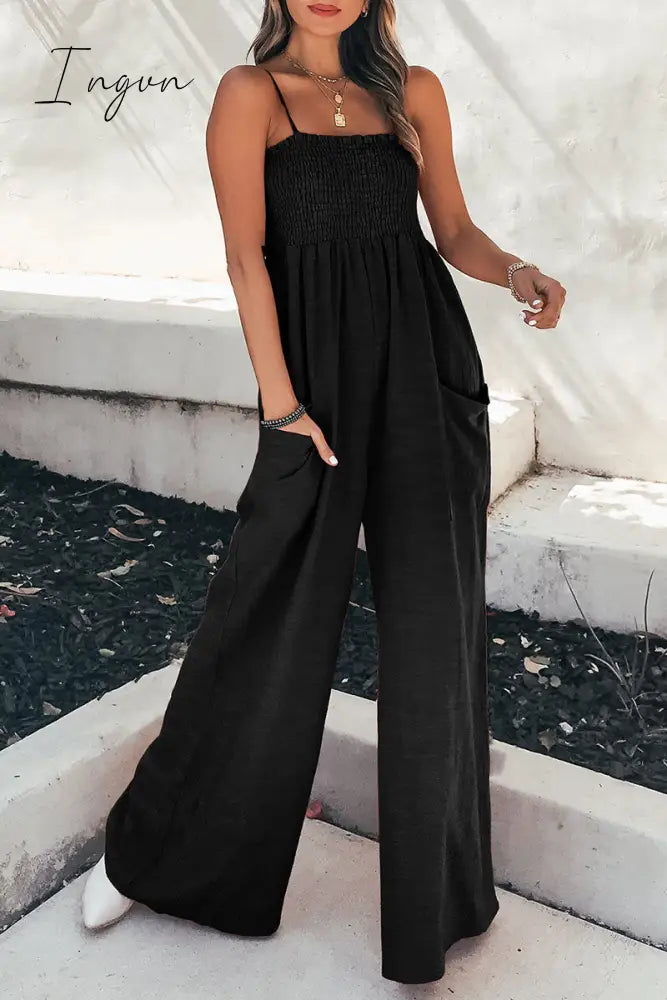 Ingvn - Fashion Living Solid Pocket Spaghetti Strap Loose Jumpsuits(5 colors)