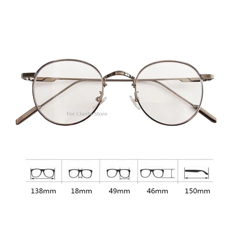 INGVN  Korean Retro Alloy Glasses Frame Girl Ins No Makeup Plain Glasses Men Light Eyewear Cute Decorative Computer Glasses