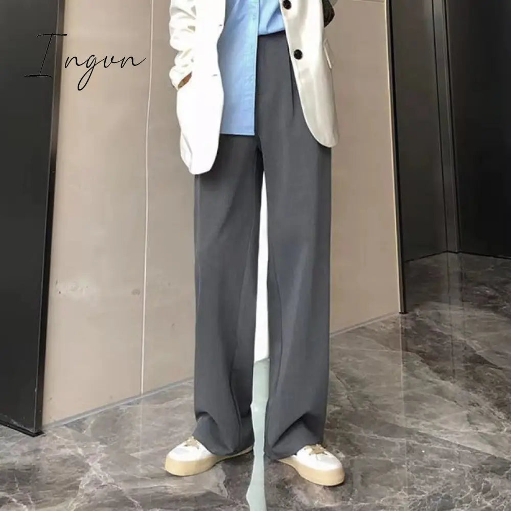 Ingvn - Pants Women Elegant Full Length Casual High Waist Trouser Office Temperament Autumn Pockets Korean Style All-match Female Cozy