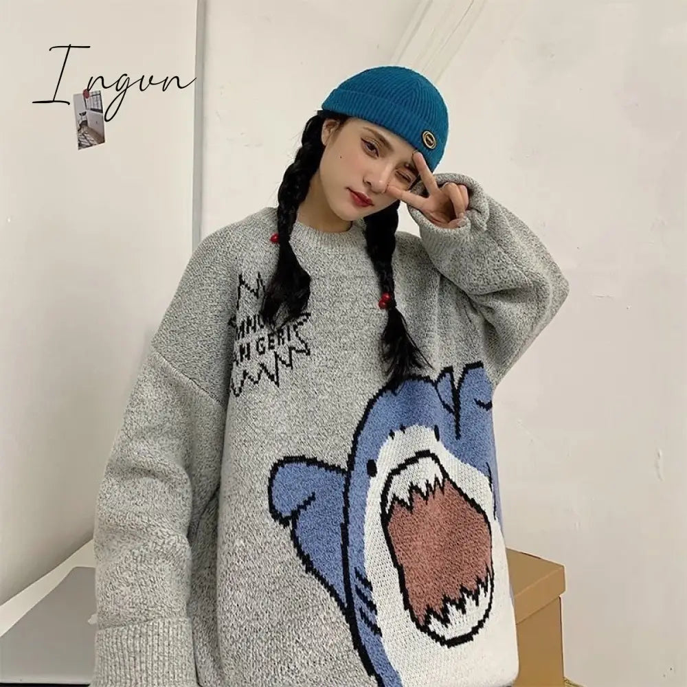 Ingvn - Cute Shark Kawaii Retro Loose Sweater