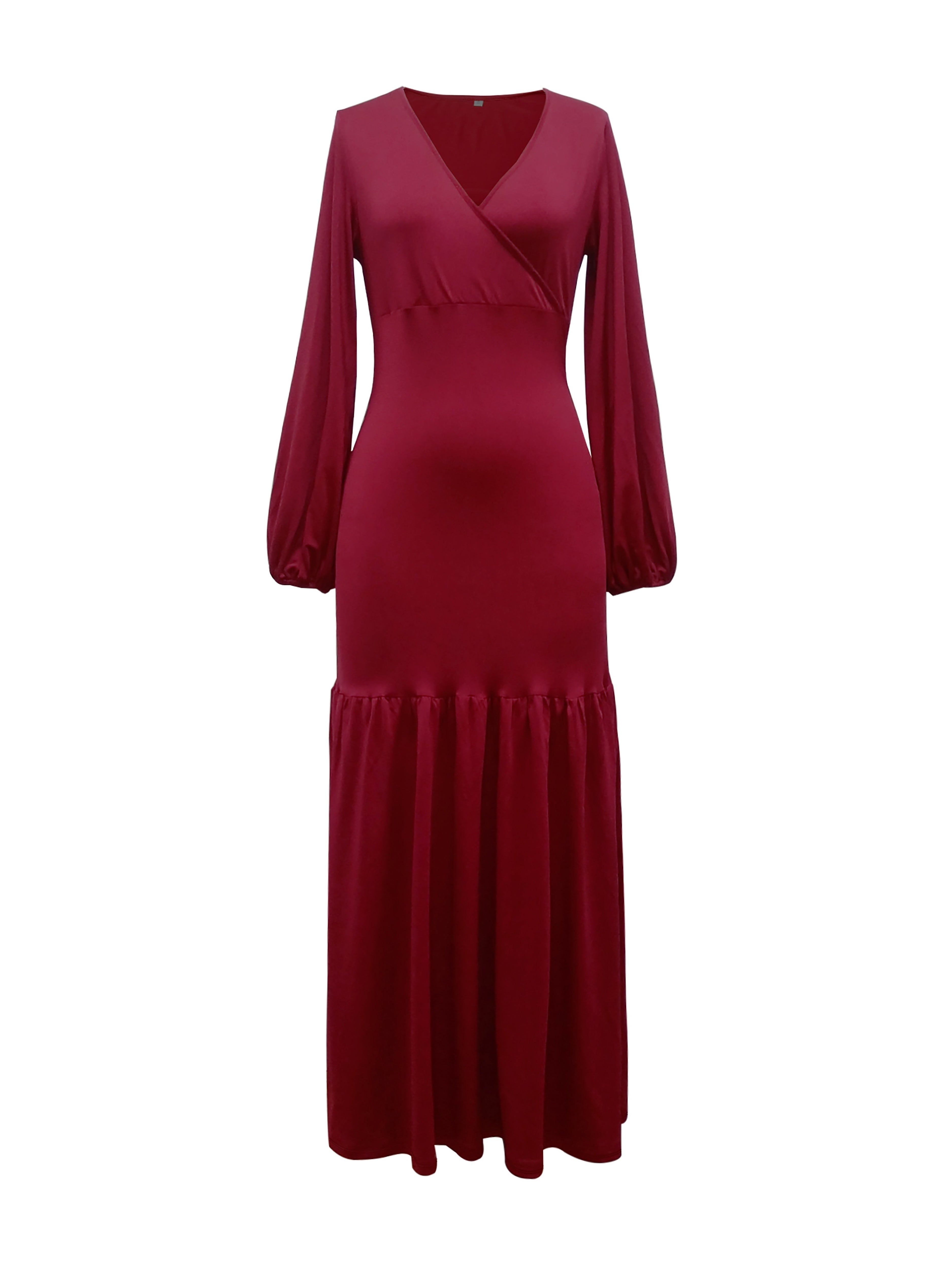 Stunning Ruched Maxi Dress - Elegant V Neck, Lantern Long Sleeves, Party-Perfect, Women's Clothing for Special Occasions