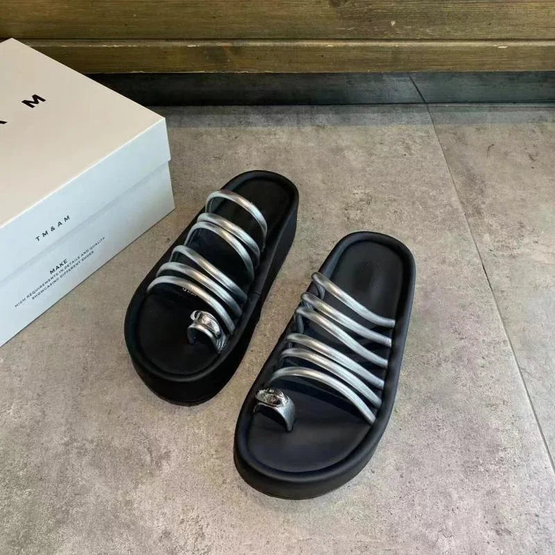 Ingvn  Clip Toe Summer Women Slippers Fashion Narrow Band Ladies Outdoor Beach Platform Flats Slides Female Rome Style Shoes