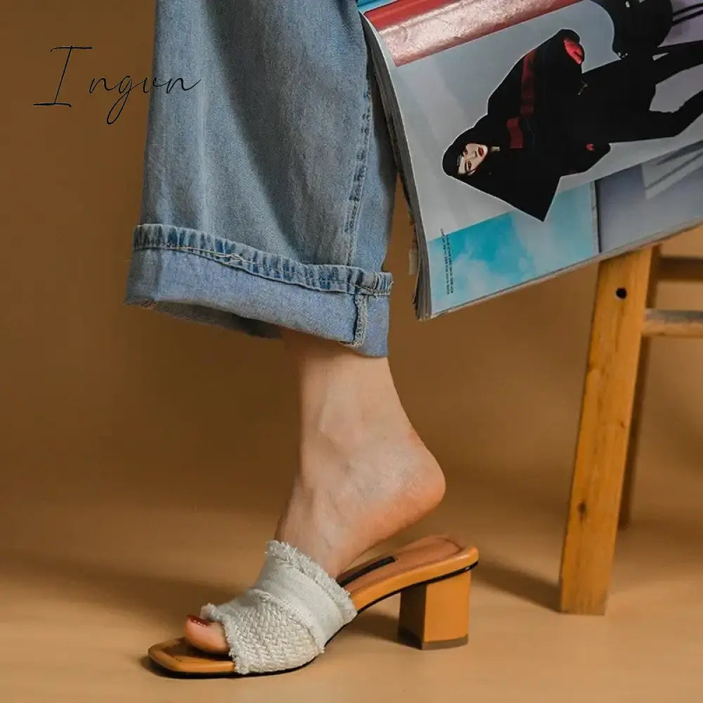 Women Open Toe High Heel Slippers Retro Chunky Heel Platform Slides New Summer Breathe Comfort Sandals zapatillas