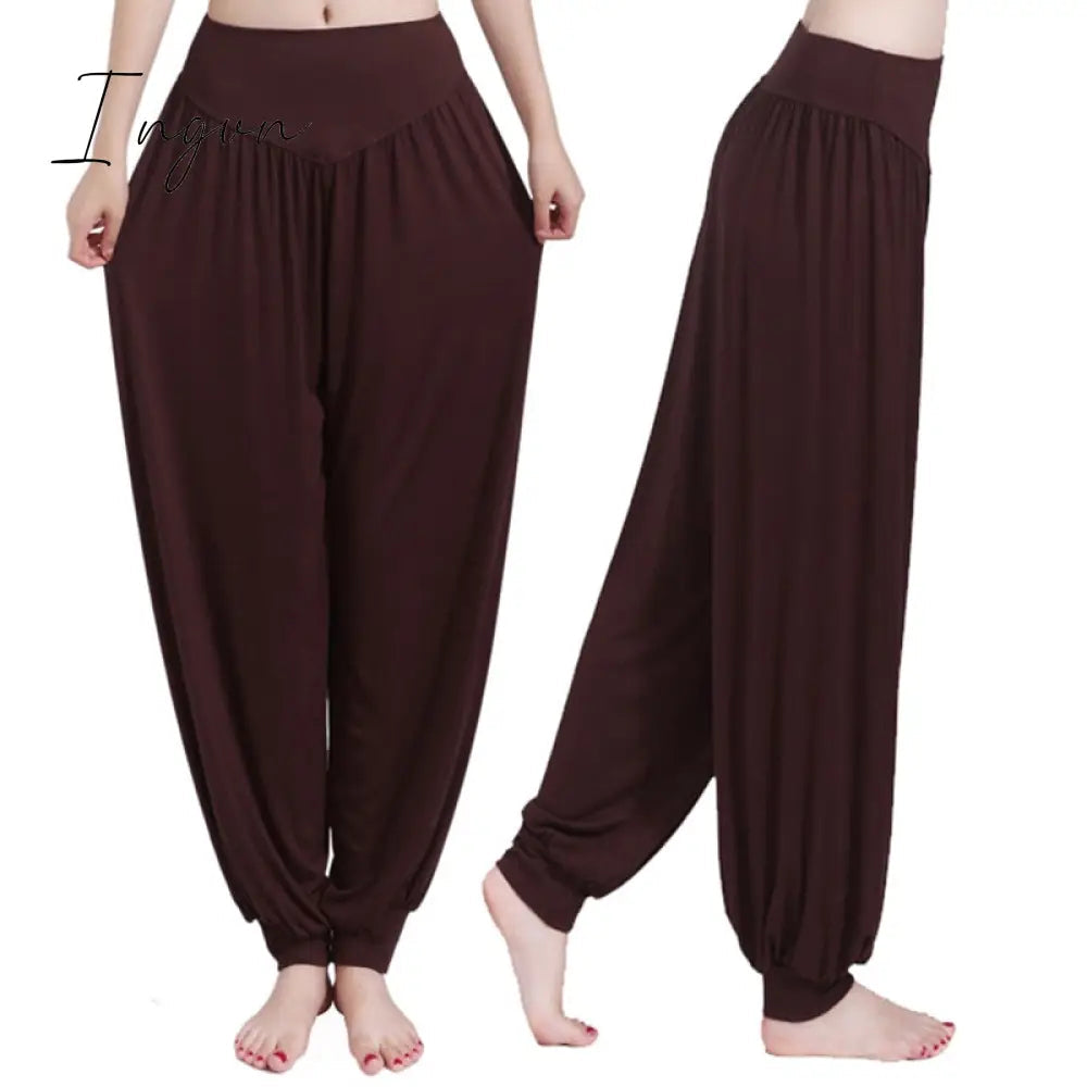 Ingvn - Women Harem Pants Casual Loose Cotton Solid Elastic Waist Wide Leg Pants Plus Size Loose Long Bloomers Trousers 15 Colors