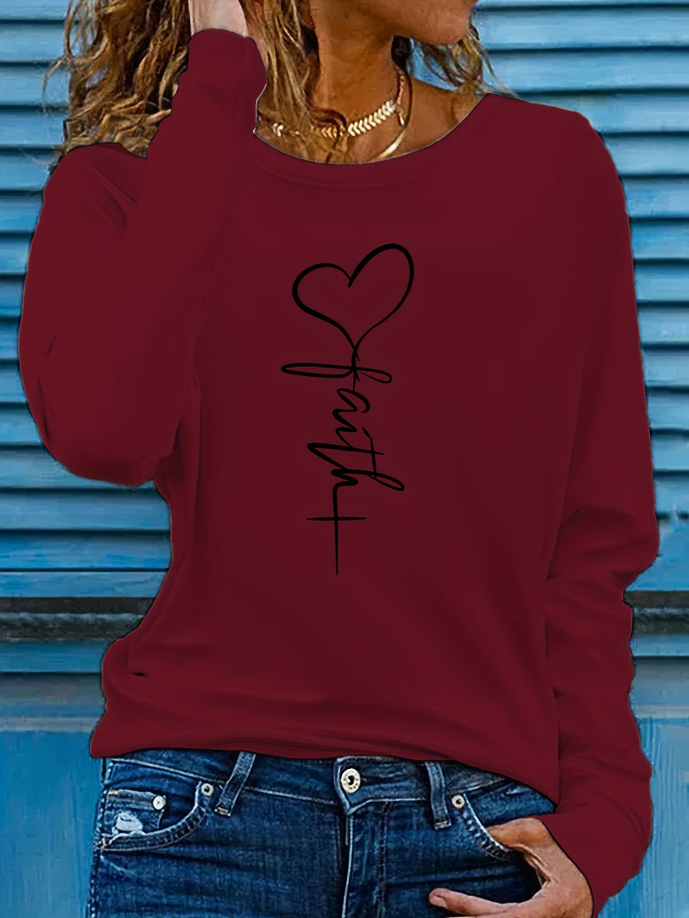 Faithful Favourite Crew Neck T-shirt - Women's Long Sleeve Casual Top for Spring & Fall - Soft, Comfortable, Relaxed Fit, Versatile Wardrobe Essential for Everyday Wear