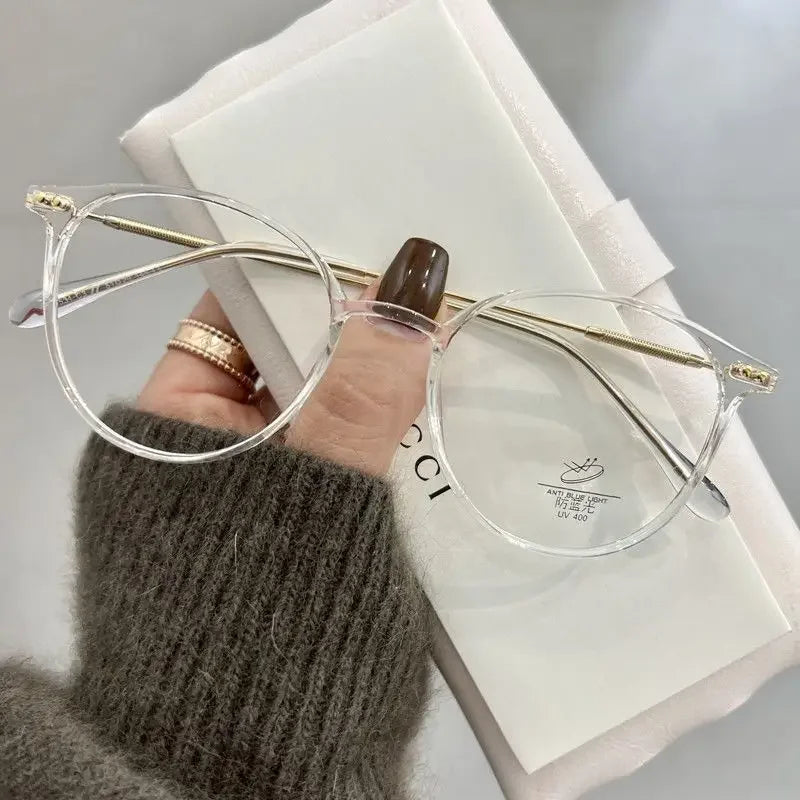 INGVN  Metal Round Frame Glasses Computer Reading Working Accessories Anti Blue Light Women Men Vintage Transparent Optical Eyeglass