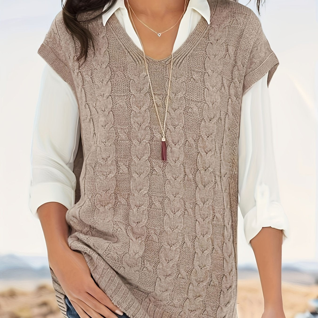 Women's All-Season Rib-Knit V-Neck Vest - Durable, Micro-Elastic & Versatile Casual Sweater