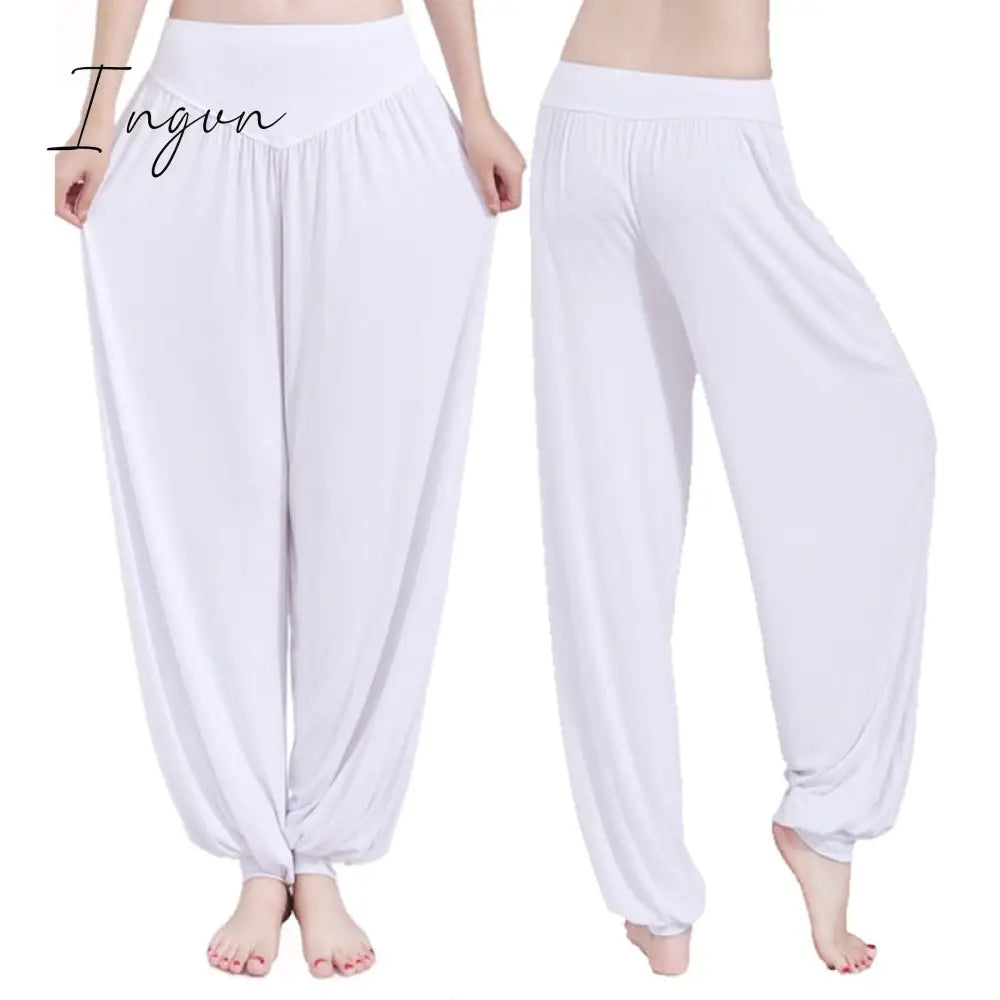 Ingvn - Women Harem Pants Casual Loose Cotton Solid Elastic Waist Wide Leg Pants Plus Size Loose Long Bloomers Trousers 15 Colors