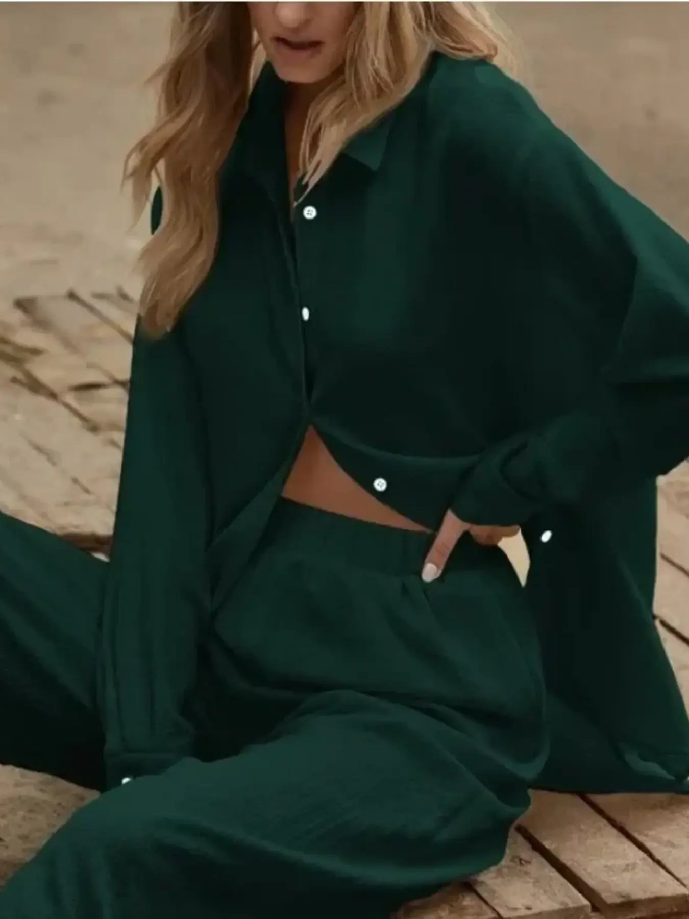 Button Up Long Sleeve Shirt and Pants Set