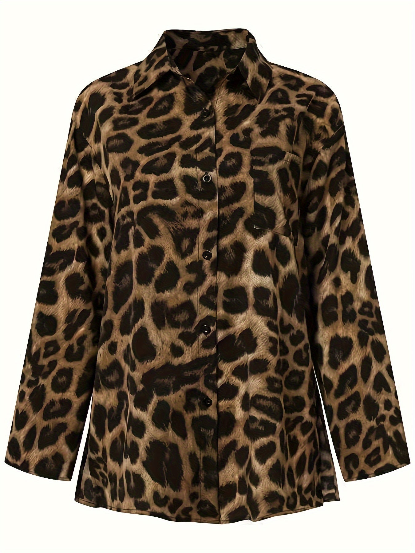 Two-piece Set, Leopard Print Button Front Long Sleeve Shirt & Wide Leg Pants Outfits, Women's Casual Clothing
