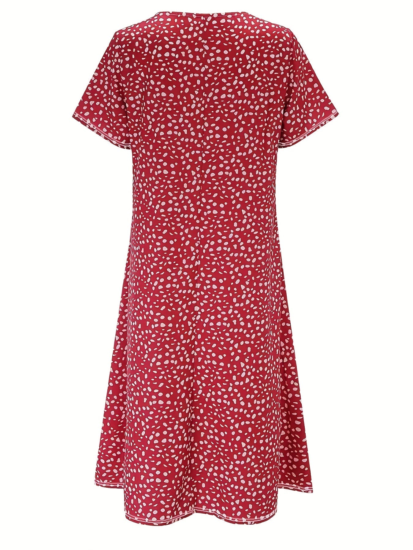 Bohemian Floral Charm - Dual Pocket Crew Neck Dress with Short Sleeves - Stylish Casual Womens Clothing for Summer