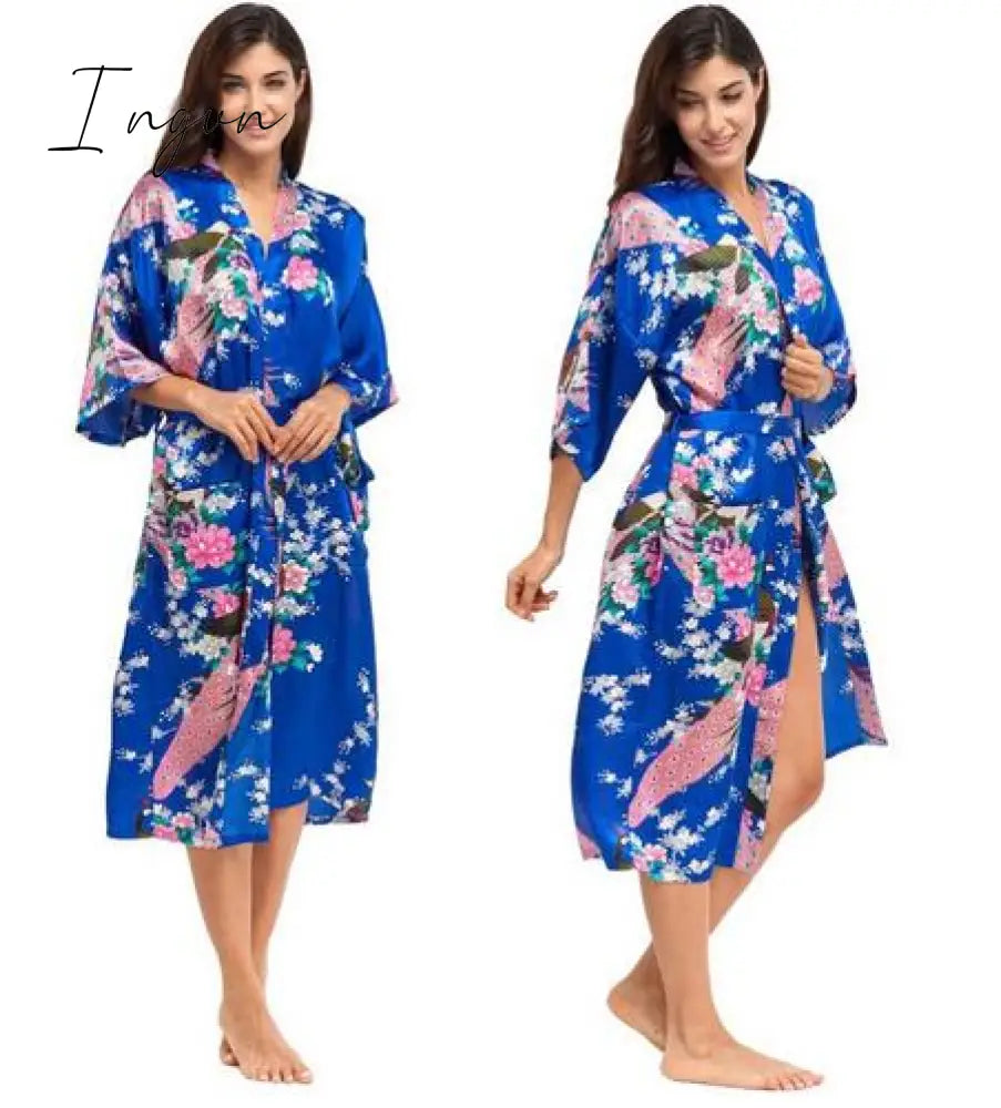 Ingvn - Silk Kimono Robe Bathrobe Women Satin Robe Silk Robes Night Sexy Robes Night Grow For Bridesmaid Summer Plus SizeS-XXXL