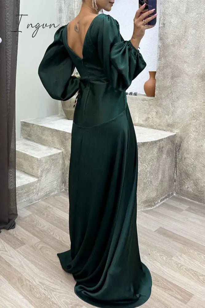 Ingvn - Elegant Formal Solid Fold V Neck Evening Dresses(3 Colors)