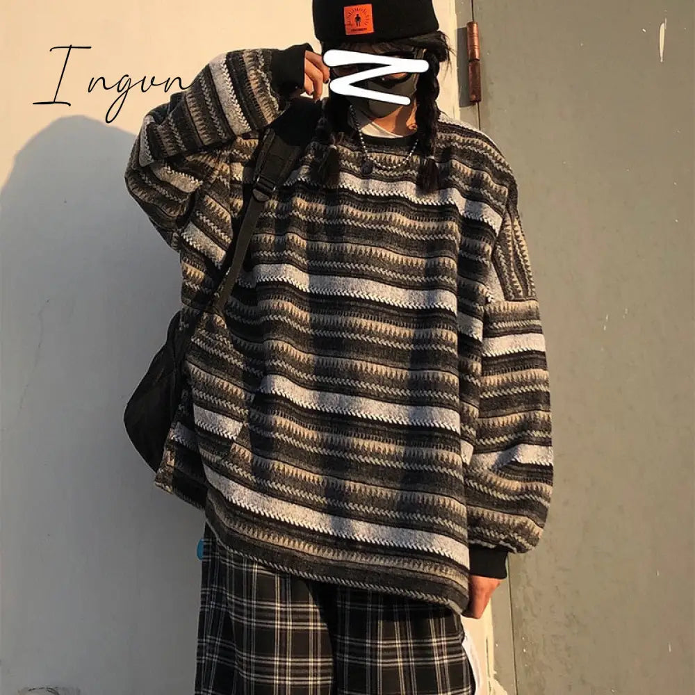 Ingvn - Retro Classic Striped Loose Sweater
