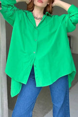 Ingvn - Street Solid Buttons Slit Turndown Collar Tops