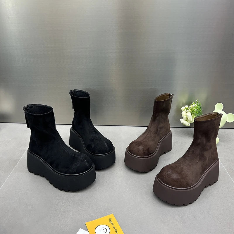 Ingvn  Winter Women Stretch Modern Boots Casual Short Booties Ladies Platform Wedges High Heels Shoes