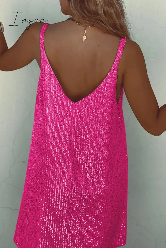 Ingvn - Sexy Solid Sequins V Neck Sling Dress Dresses