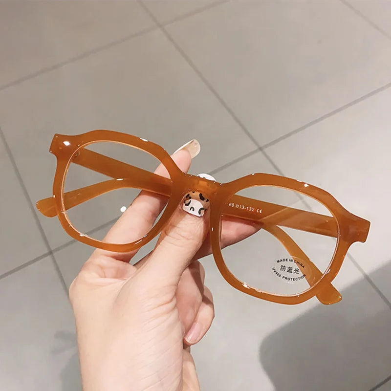 INGVN   Fashion Irregular Square Women Optical Glasses Frame Clear Anti Blue-Ray Lens Eyewear Vintage Men Wine Red Champagne Frame