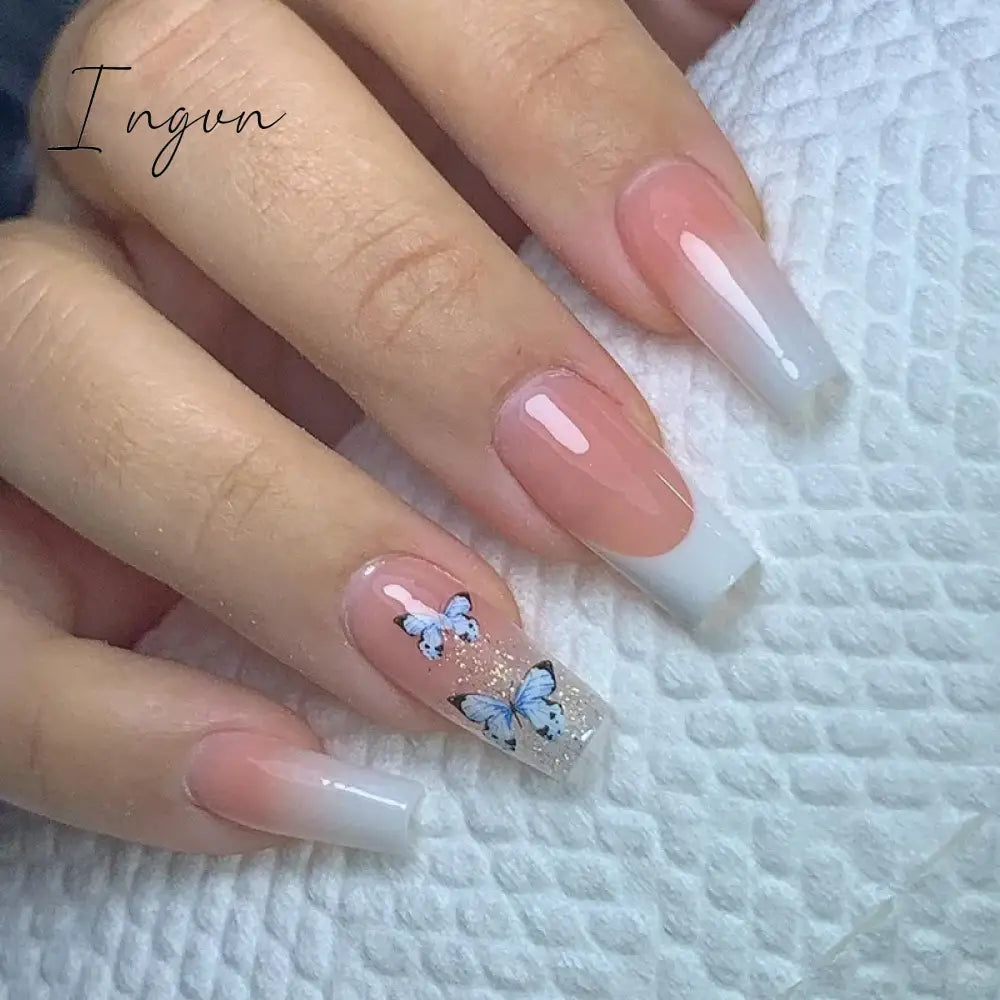 24Pcs Fake Nails Press On Supplies False Charms Tips For ABS Nail Art And Decorations Manicure Extension Contains Jelly Gel